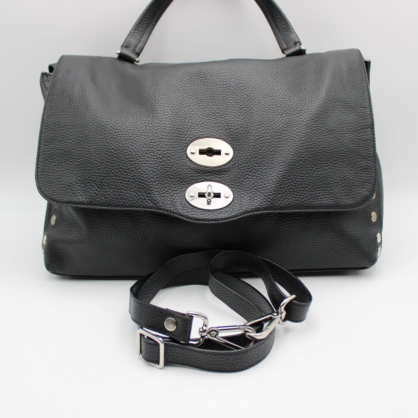 BORSA POSTINA ZANELLATO MEDIA IN PELLE MARTELLATA NERA ZB123