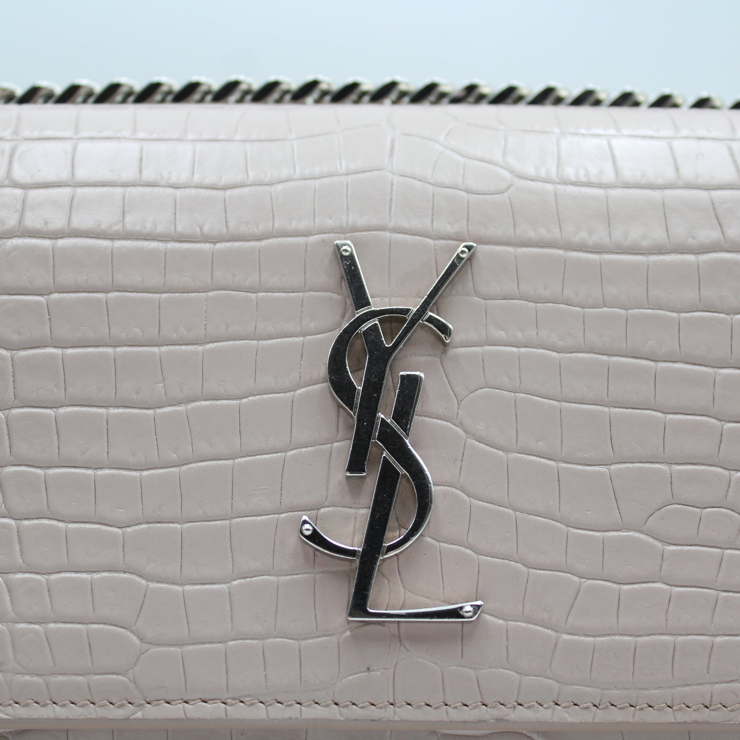 BORSA SAINT LAURENT SUNSET MEDIA IN PELLE GROFFATA CIPRIA COCCODRILLO YB113