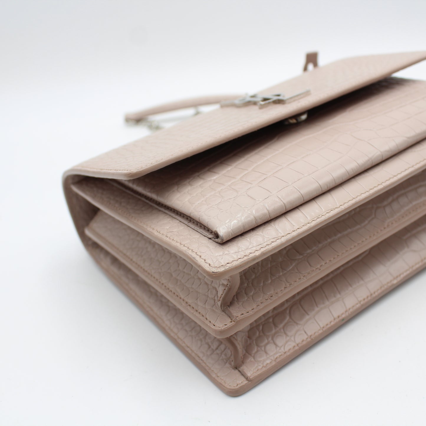 BORSA SAINT LAURENT SUNSET MEDIA IN PELLE GROFFATA CIPRIA COCCODRILLO YB113