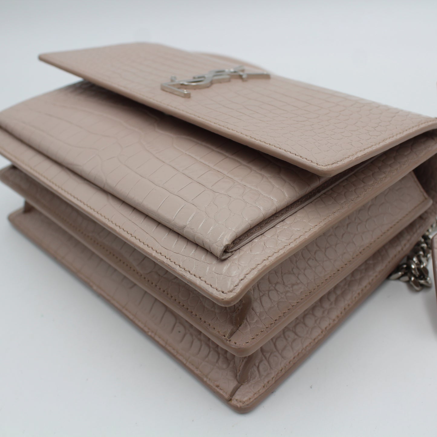 BORSA SAINT LAURENT SUNSET MEDIA IN PELLE GROFFATA CIPRIA COCCODRILLO YB113