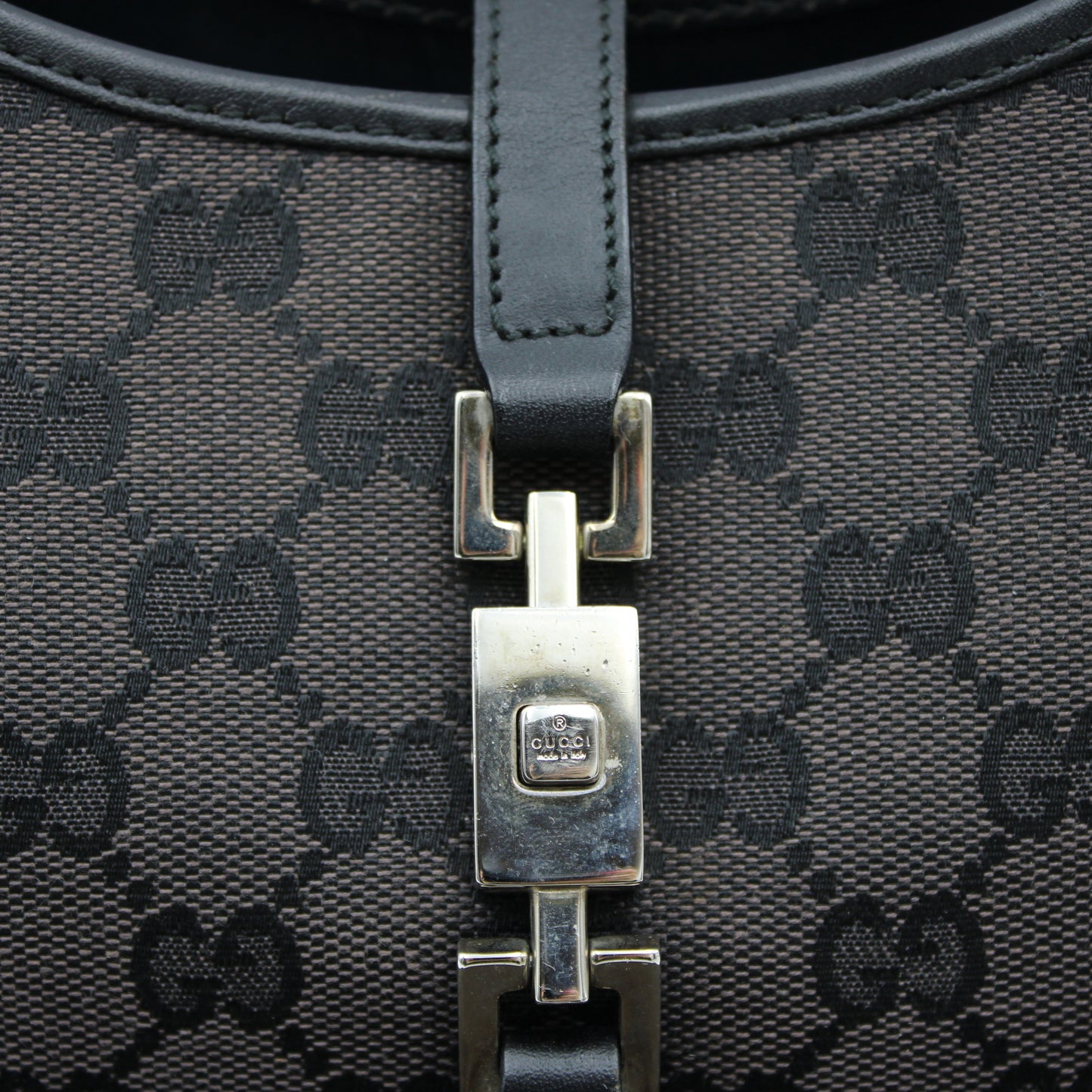 BORSA GUCCI JACKIE BARDOT TELA MARRONE E PELLE NERA