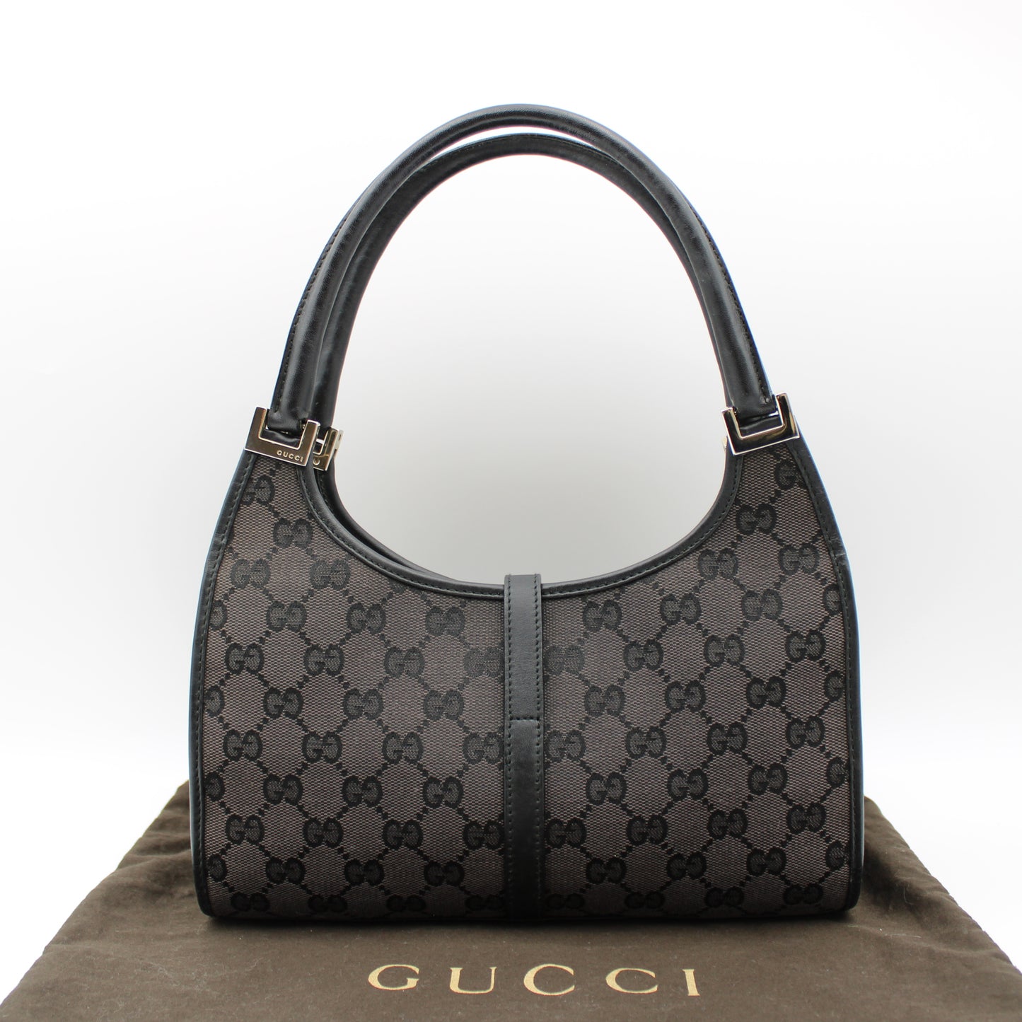 BORSA GUCCI JACKIE BARDOT TELA MARRONE E PELLE NERA