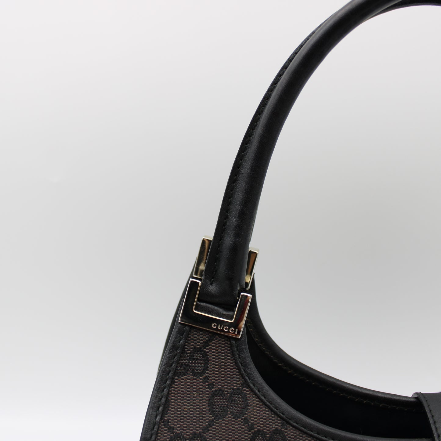 BORSA GUCCI JACKIE BARDOT TELA MARRONE E PELLE NERA