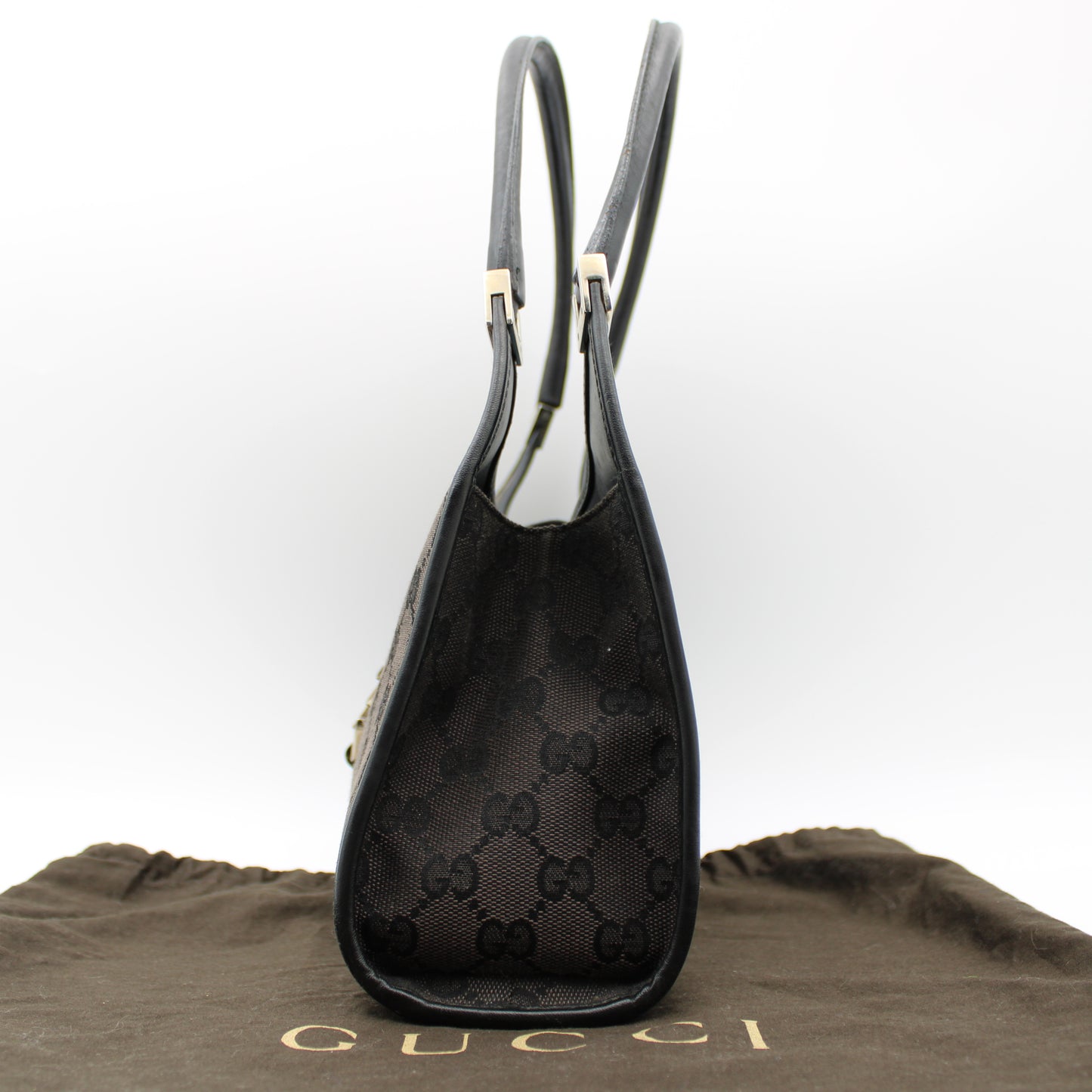 BORSA GUCCI JACKIE BARDOT TELA MARRONE E PELLE NERA