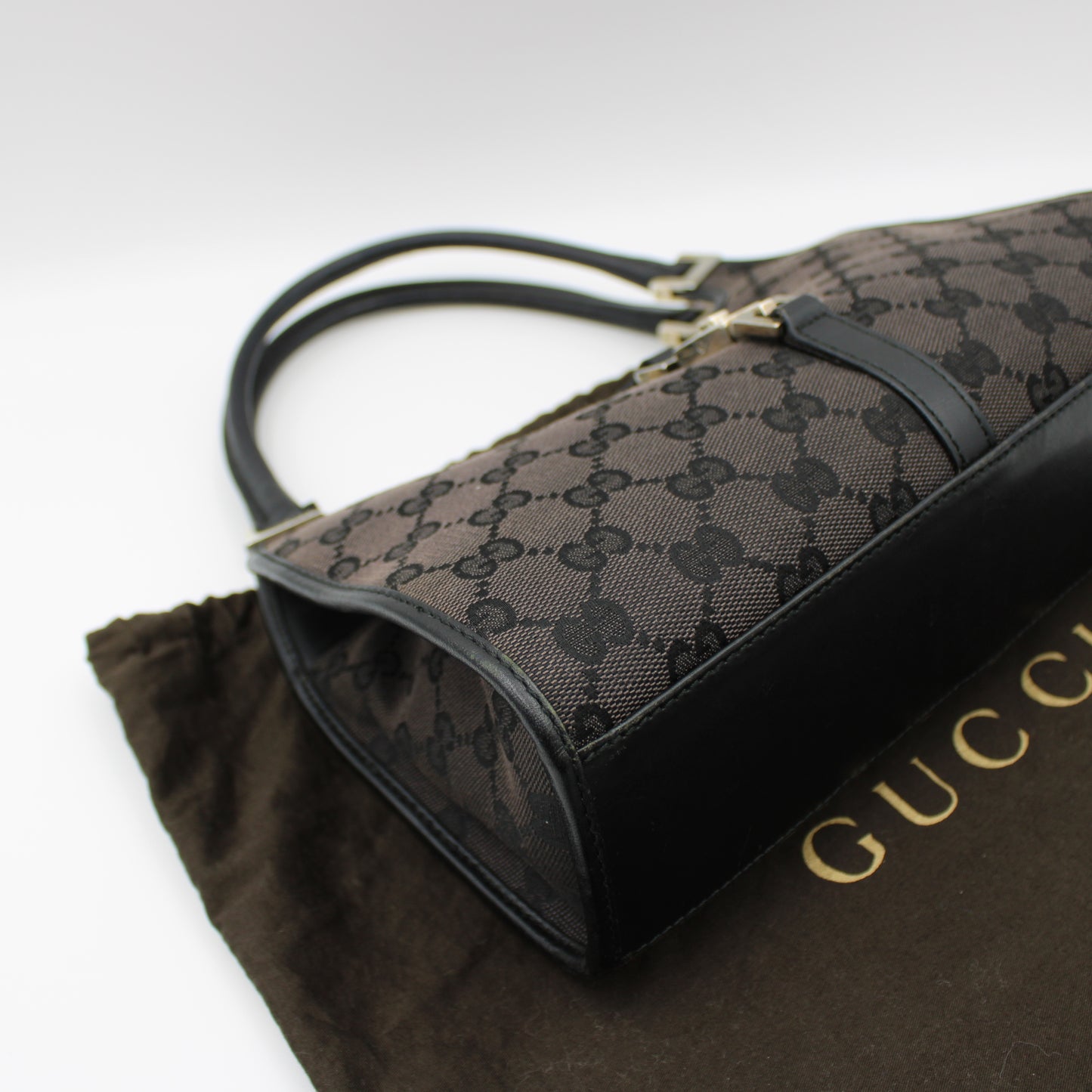 BORSA GUCCI JACKIE BARDOT TELA MARRONE E PELLE NERA