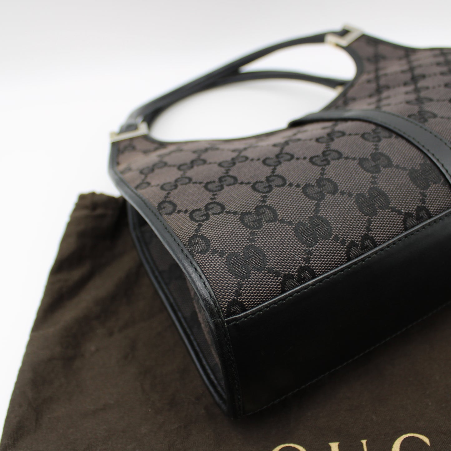 BORSA GUCCI JACKIE BARDOT TELA MARRONE E PELLE NERA