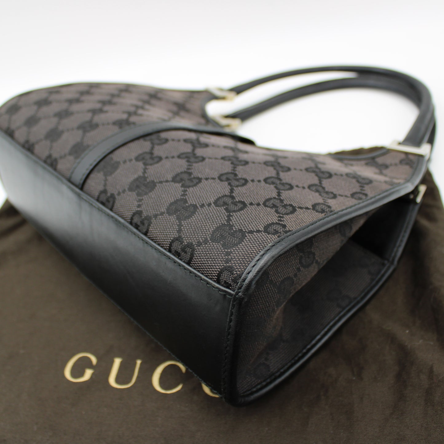 BORSA GUCCI JACKIE BARDOT TELA MARRONE E PELLE NERA