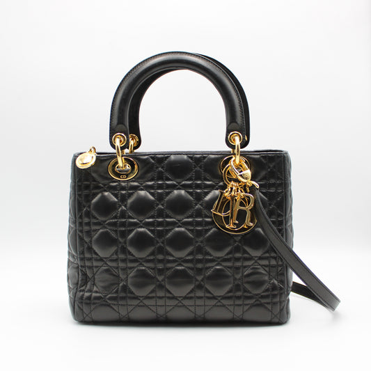 BORSA LADY DIOR NERA MEDIA PELLE AGNELLO DB173
