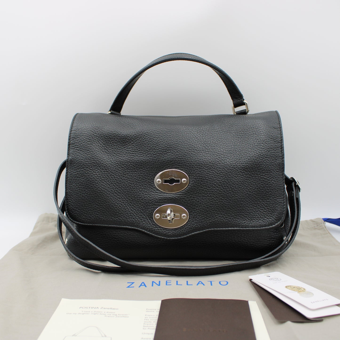 BORSA POSTINA ZANELLATO SMALL IN PELLE MARTELLATA NERA ZB125