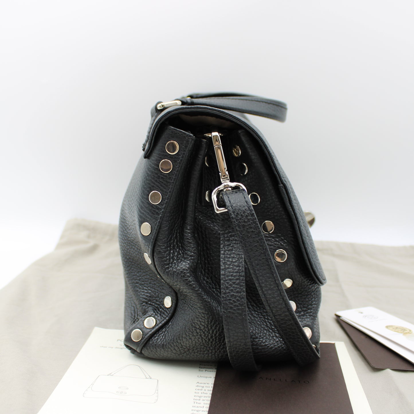 BORSA POSTINA ZANELLATO SMALL IN PELLE MARTELLATA NERA ZB125