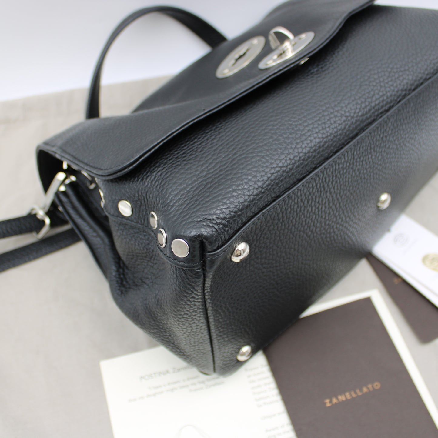 BORSA POSTINA ZANELLATO SMALL IN PELLE MARTELLATA NERA ZB125