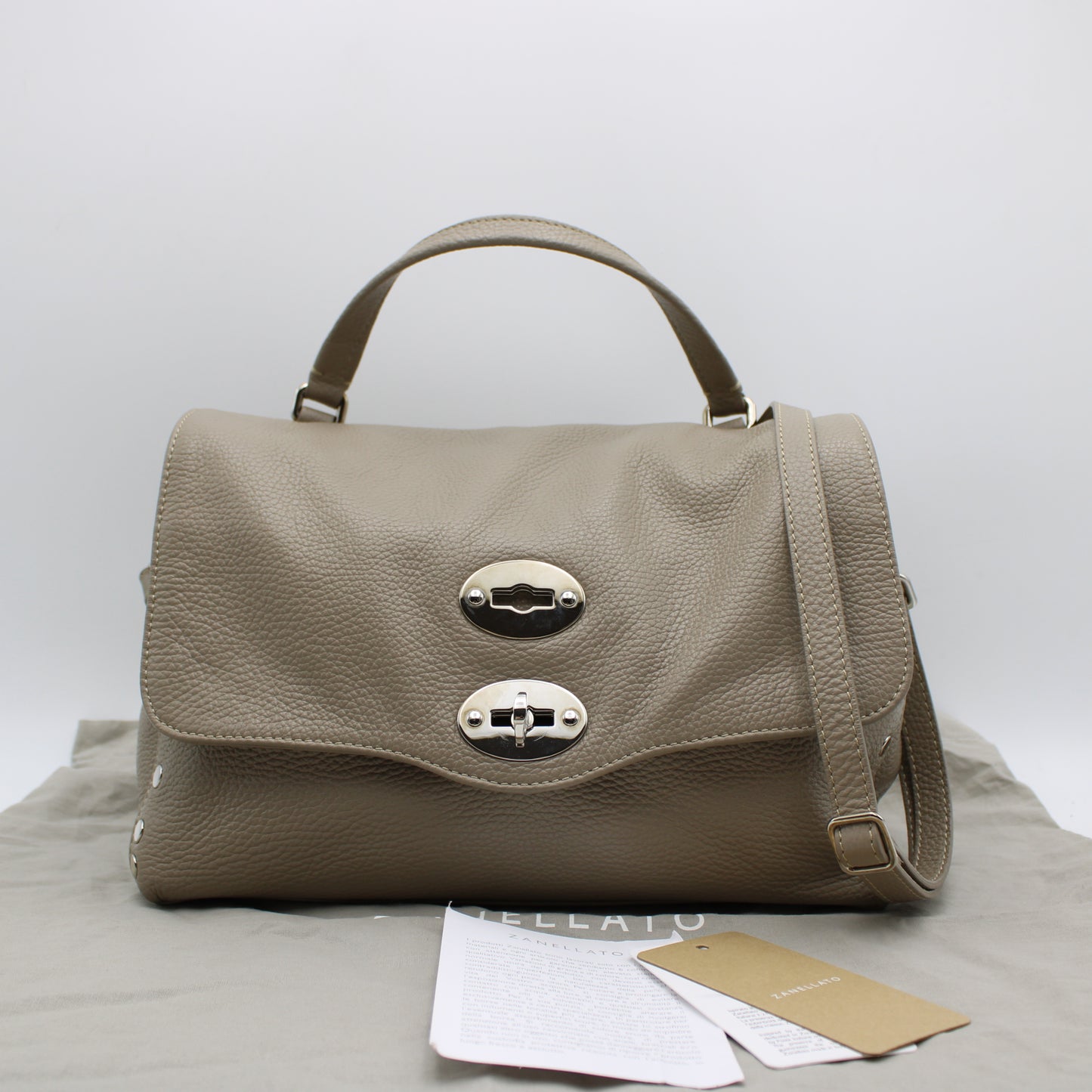 BORSA POSTINA ZANELLATO SMALL IN PELLE MARTELLATA CRETA ZB124