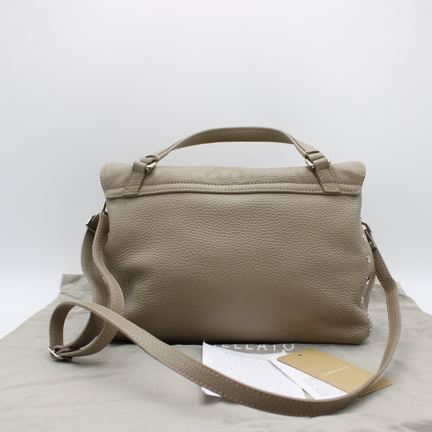 BORSA POSTINA ZANELLATO SMALL IN PELLE MARTELLATA CRETA ZB124