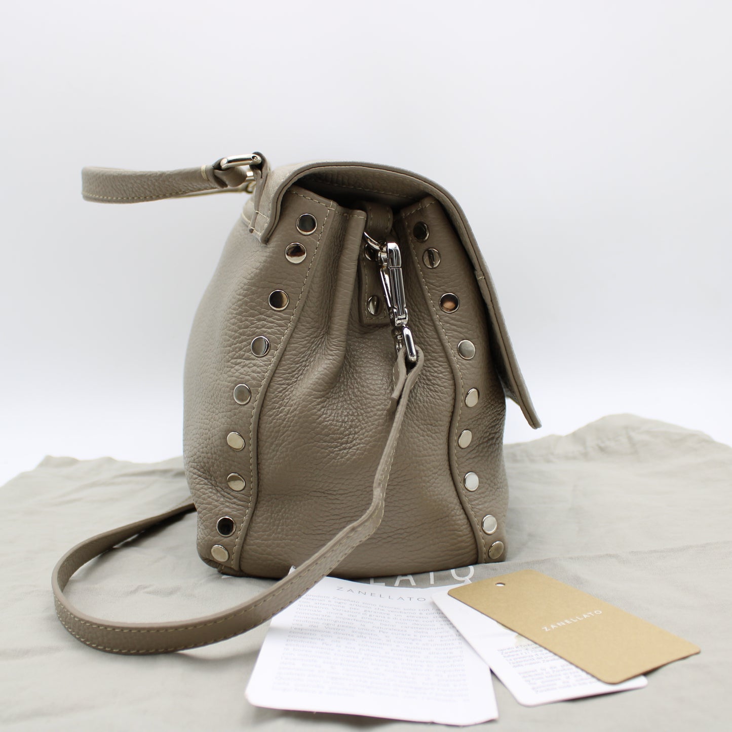 BORSA POSTINA ZANELLATO SMALL IN PELLE MARTELLATA CRETA ZB124