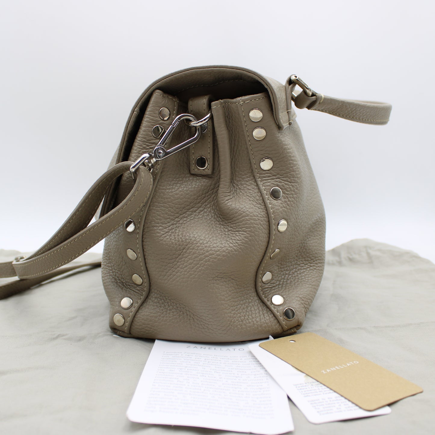 BORSA POSTINA ZANELLATO SMALL IN PELLE MARTELLATA CRETA ZB124