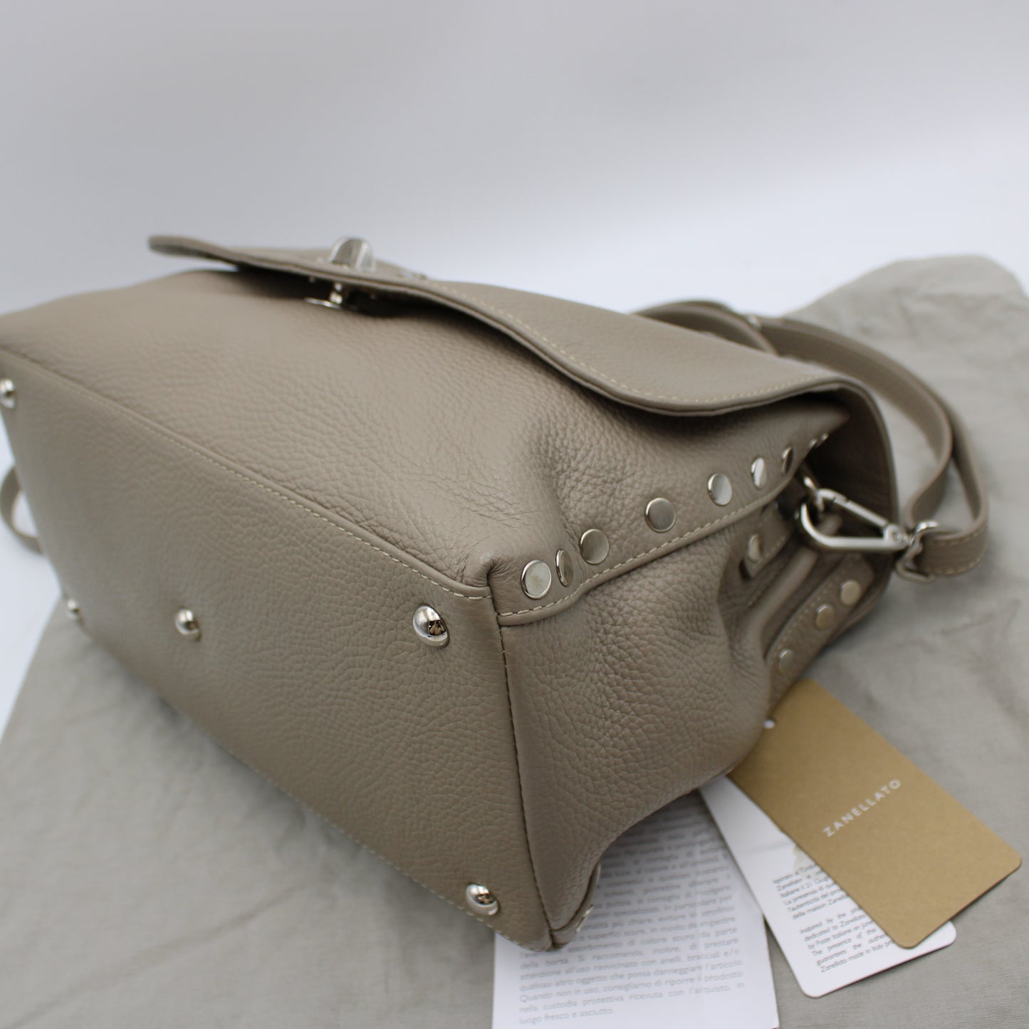 BORSA POSTINA ZANELLATO SMALL IN PELLE MARTELLATA CRETA ZB124