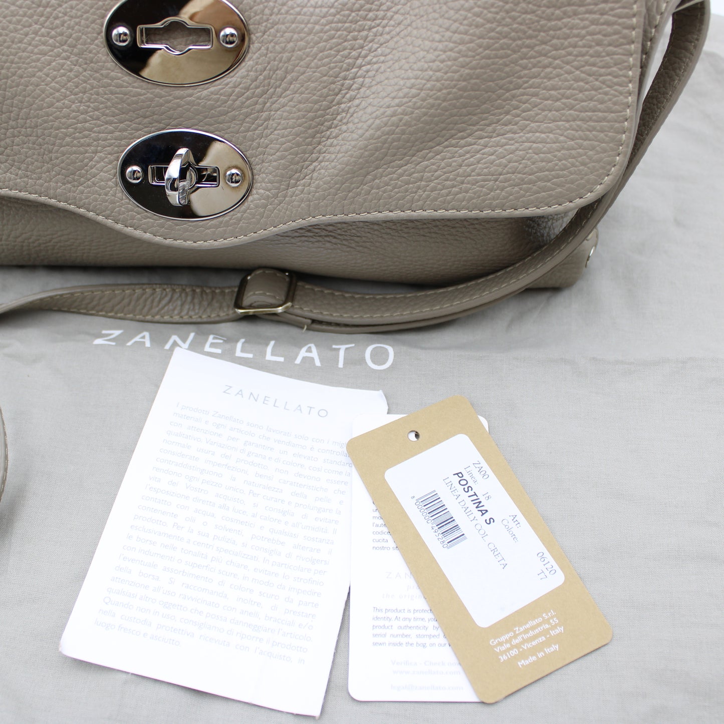 BORSA POSTINA ZANELLATO SMALL IN PELLE MARTELLATA CRETA ZB124