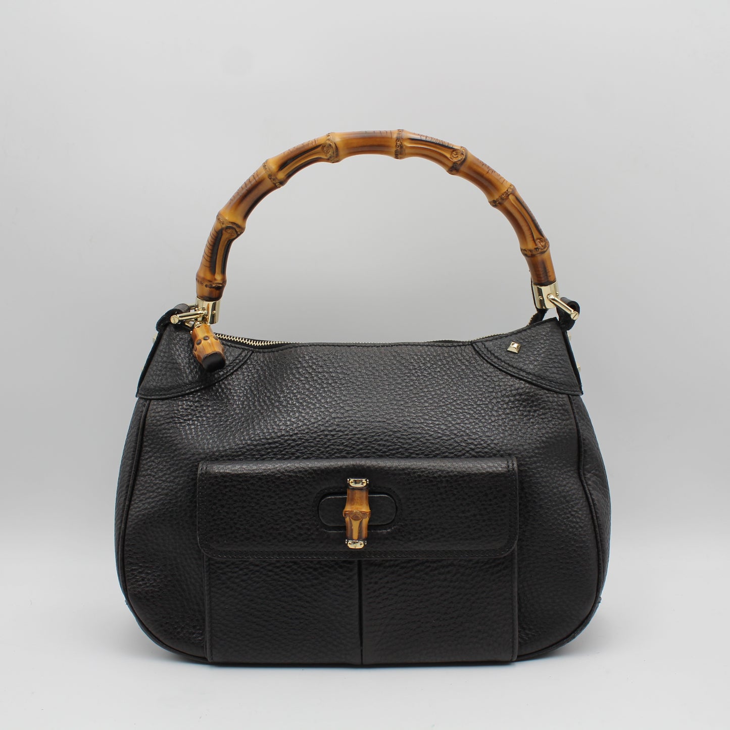 GUCCI HOBO BAMBOO BAG IN BLACK LEATHER GB231