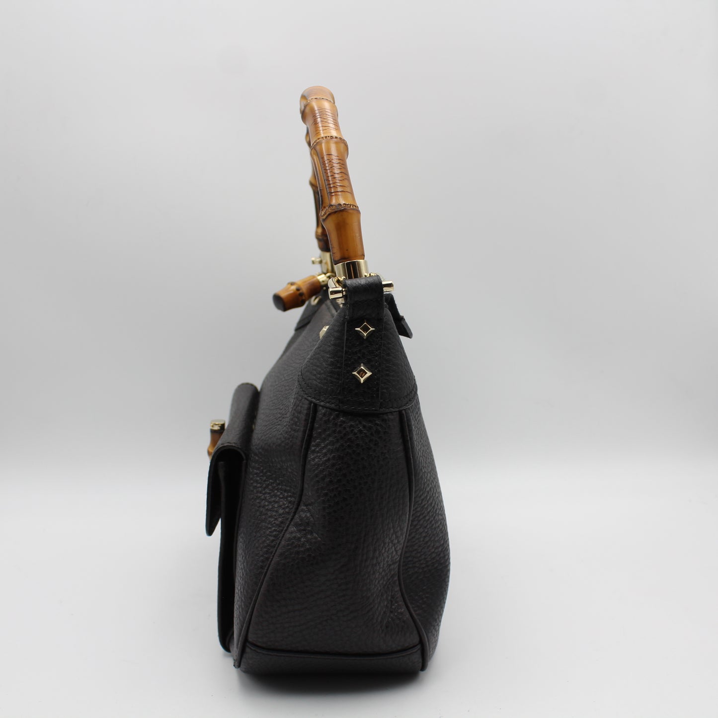 GUCCI HOBO BAMBOO BAG IN BLACK LEATHER GB231