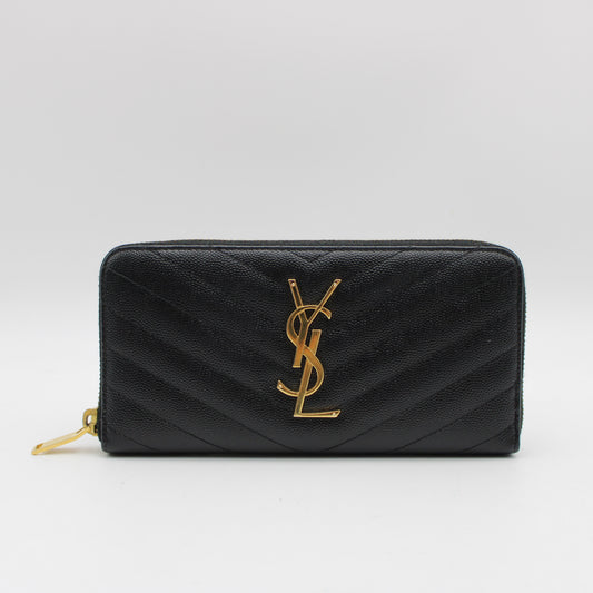 SAINT LAURENT CASSANDRE MATELASSÉ PORTAFOGLI CON ZIP IN PELLE GOFFRATA GRAIN DE POUDRE YA106