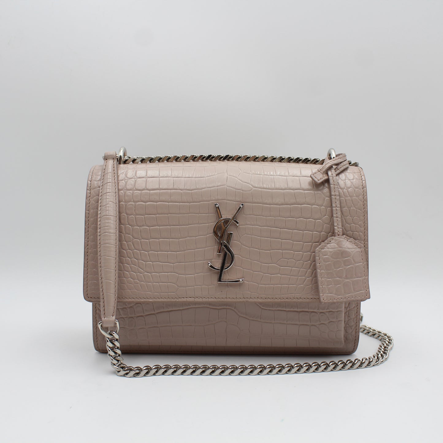 SAINT LAURENT SUNSET MEDIUM BAG IN CROCODILE POWDER EMBOSSED LEATHER YB113