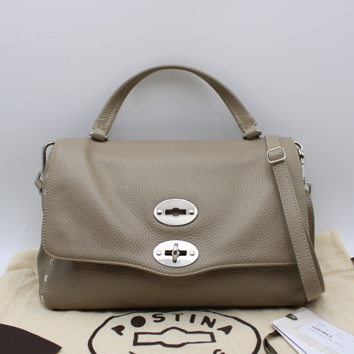 BORSA POSTINA ZANELLATO SMALL IN PELLE MARTELLATA GREY CRETA ZB130