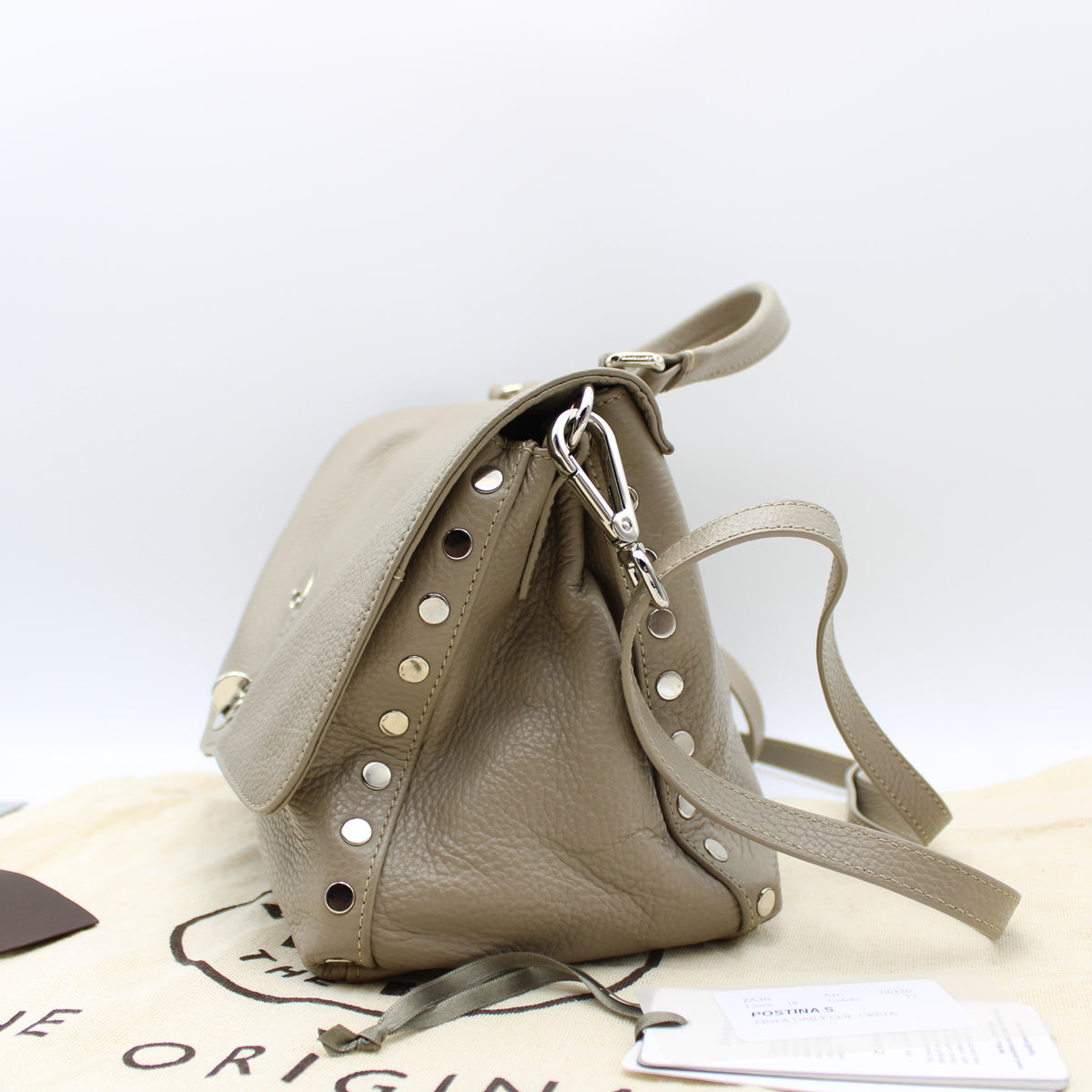 BORSA POSTINA ZANELLATO SMALL IN PELLE MARTELLATA GREY CRETA ZB130