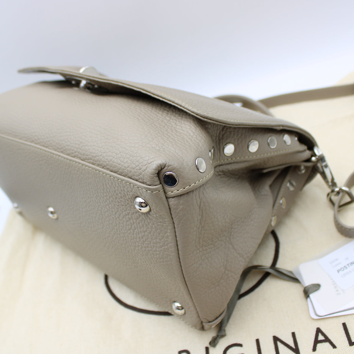 BORSA POSTINA ZANELLATO SMALL IN PELLE MARTELLATA GREY CRETA ZB130