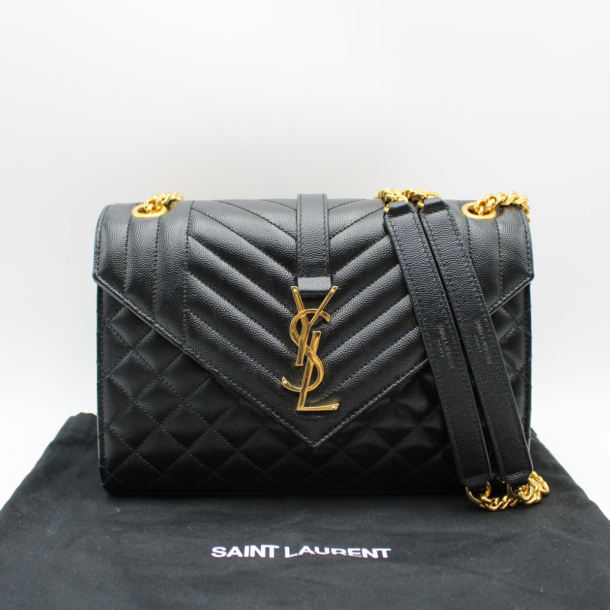 BORSA SAINT LAURENT ENVELOPE MEDIUM IN PELLE CAVIAR NERA YB123