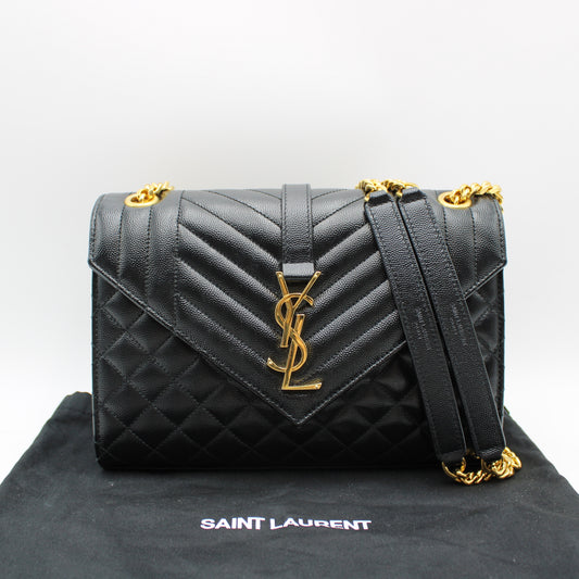 BORSA SAINT LAURENT ENVELOPE MEDIUM IN PELLE CAVIAR NERA YB123