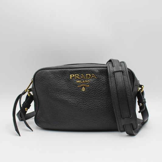 BORSA PRADA CAMERA BAG NERA IN PELLE MARTELLATA PB203
