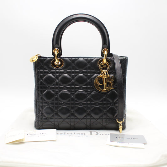 LADY DIOR MEDIUM BLACK LAMBSKIN BAG DB160