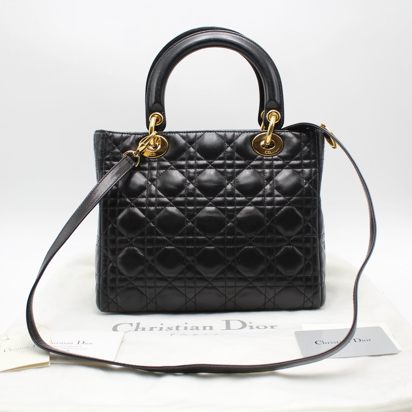 LADY DIOR MEDIUM BLACK LAMBSKIN BAG DB160