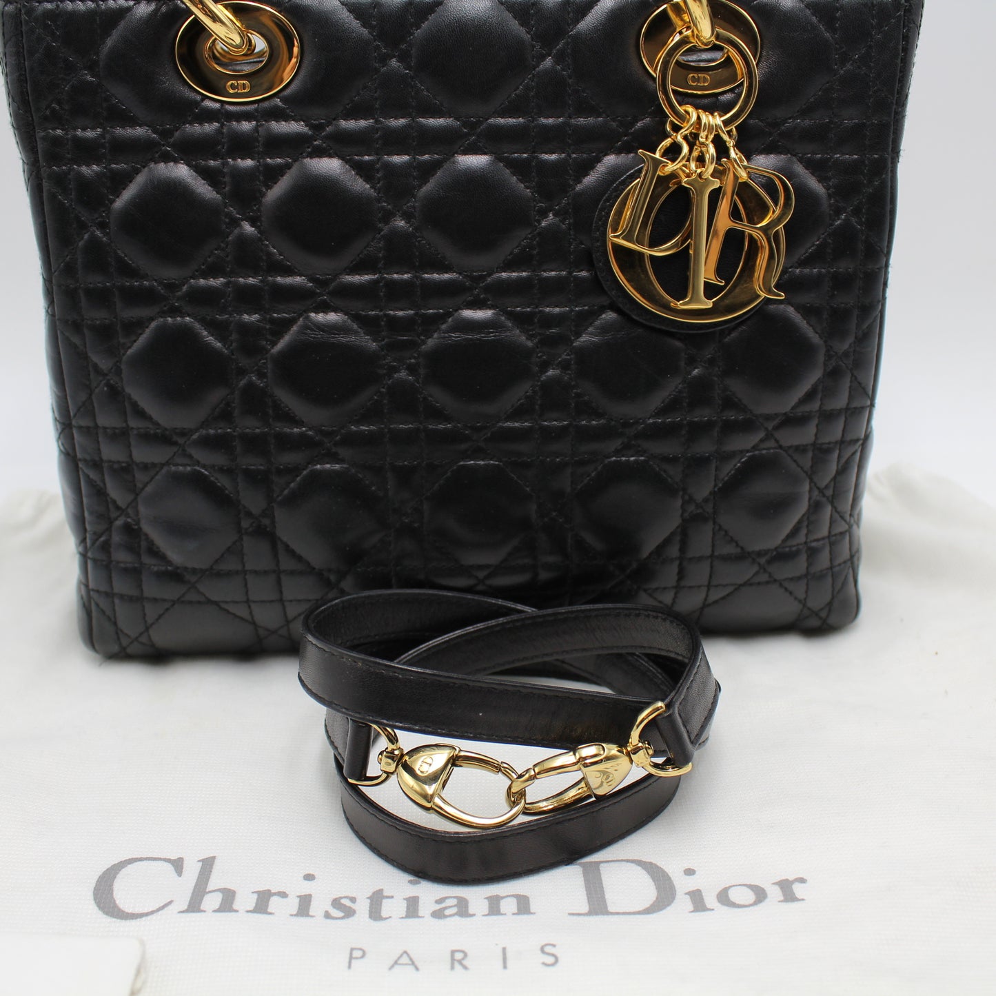 LADY DIOR MEDIUM BLACK LAMBSKIN BAG DB160